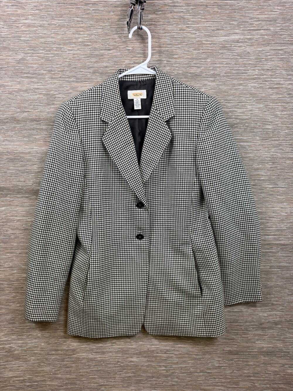 Vintage Talbots Blazer Jacket Womens Size 4 Check Black White Tweed Pockets